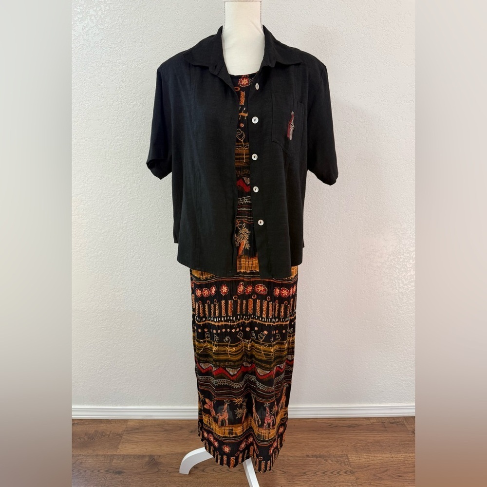 PREMIER INTERNATIONAL plus 1X Rayon Animal Print Floral 2-piece Dress Shirt Set
